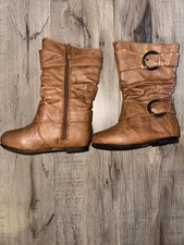 Toddler Girls Brown Zip Up Buckle Riding Boot Fashion Dressy Flat Size 6