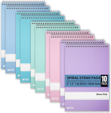 Steno Pads Spiral 6X9, 10 Pack, Gregg Ruled, 80 Sheets, Assorted Pastel Covers,