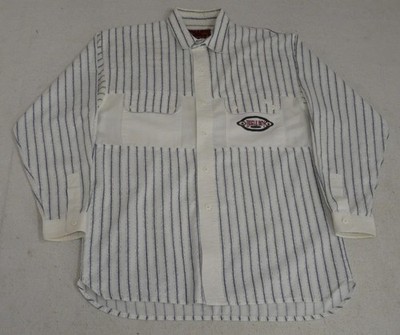 Vintage Bugle Boy Shirt Mens L White Blue Striped Colorblock Button Up Logo 90s