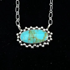 Kingman turquoise oval bar station necklace 4 sterling silver Gregg Yazzie