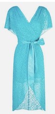Alice&Olivia Women Darva Turquoise Swiss Dot Silk High Low V Neck Wrap Effect 8