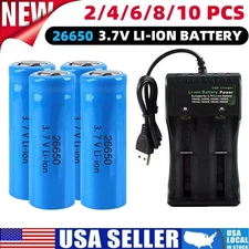 LED flashlight headlamp 26650 Battery 3.7V Li-ion Rechargeable Batteries LOT US