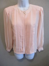 Vintage Blouse Women Petite 6 6P Peach Pleated Sheer Secretary Top