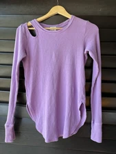 Offline by Aerie Wow!  XS Purple Long Sleeve Waffle Shirt shoulder cutout Cotton