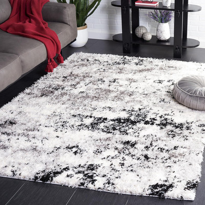 Lindsay Shag Area Rug 9' x 12' - Modern Grey & Black for Living Room & Bedroom