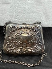 ANTIQUE GERMAN SILVER REPOUSSE COIN PURSE COMPACT 1900-1910 ART NOUVEAU