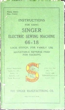 Singer 66-18 Electric Sewing Machine Instruction Manual Original Vintage Booklet