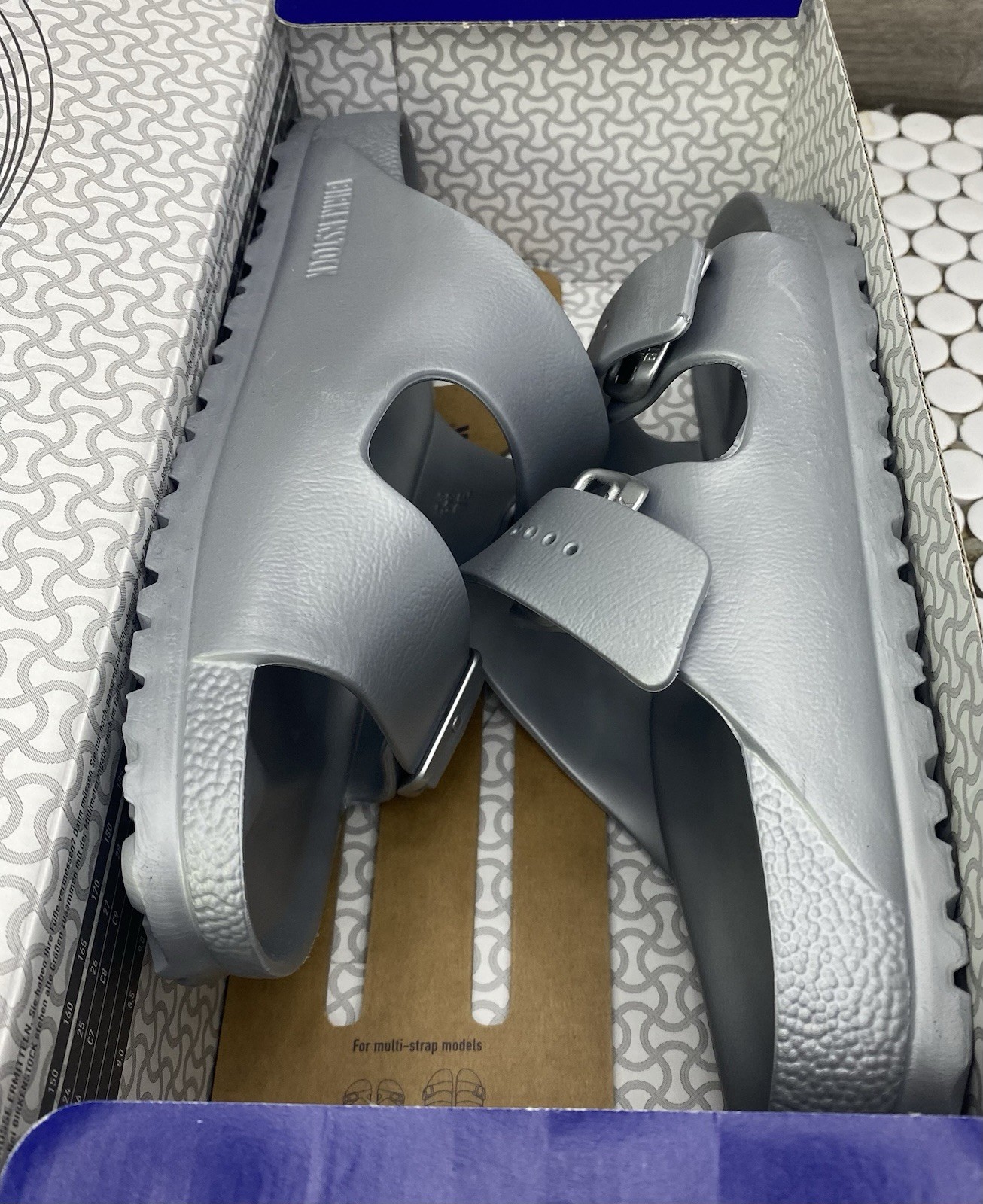 Birkenstock Arizona Essentials EVA Silver Sandals Size 43 Comfortable Lightweight