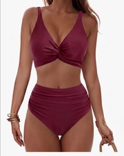 High Waisted Bikini Set V Neck Padded Two Pieces Swimsuit with Tummy Control