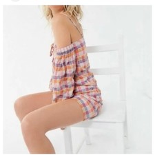 Urban Outfitters UO Mini Dress Small Somerville Crinkle Cold Shoulder Tie Front
