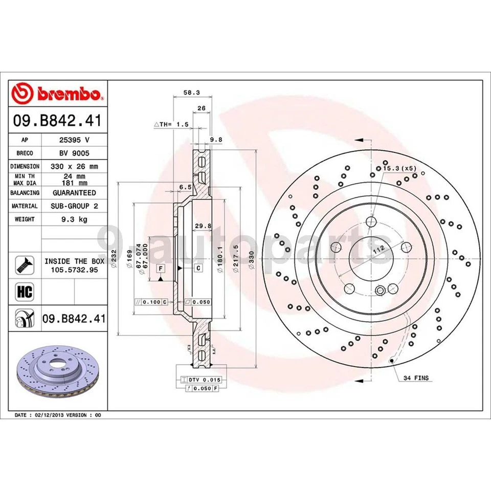 Комплект задних тормозов Brembo роторы тормозные колодки для 2007-2008 Mercedes-Benz SL55 AMG - Изображение 4 из 4