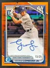 2024 Bowman George Lombard Jr. Chrome Auto Orange Refractor 1st #/25 Yankees