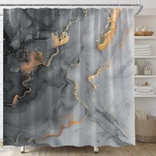 Marble Shower Curtain Black and Gold Modern Abstract 70"WX70"H Black and White
