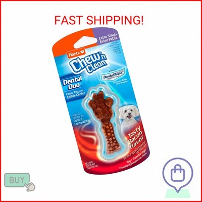 Hartz Chew 'n Clean Dental Duo Bacon Flavored Dental Dog Chew Toy and Treat - Ex