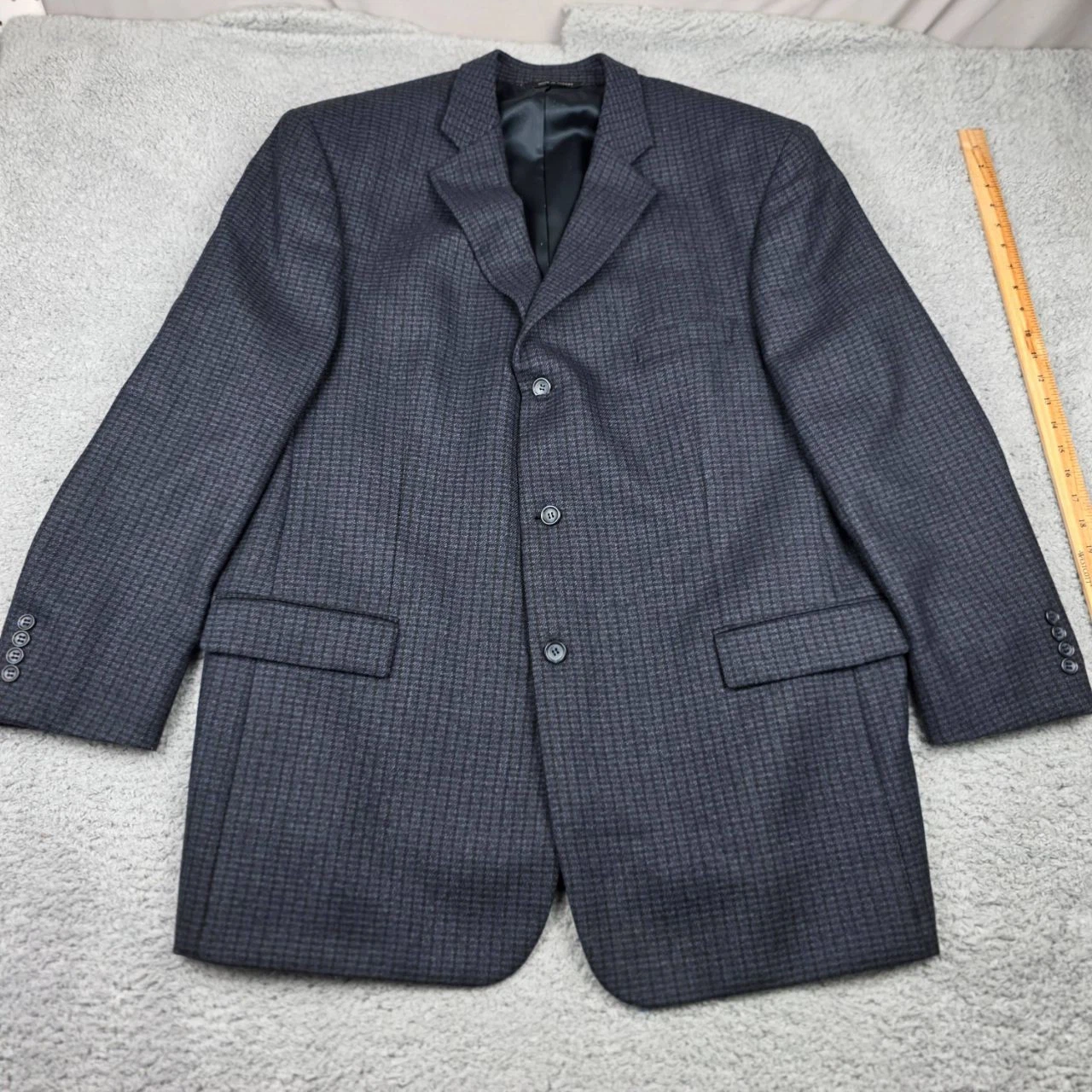 Joseph Feiss Mens Sport Coat Size 48L Dark Grey Plaid Tweed 3 Button Tailored