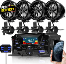 Motorcycle Bluetooth Speakers Waterproof Audio System FM Radio USB Aux ATV UTV  