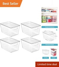 Transparent Stackable Storage Bins with Lids - 4 Count, Lightweight Durable