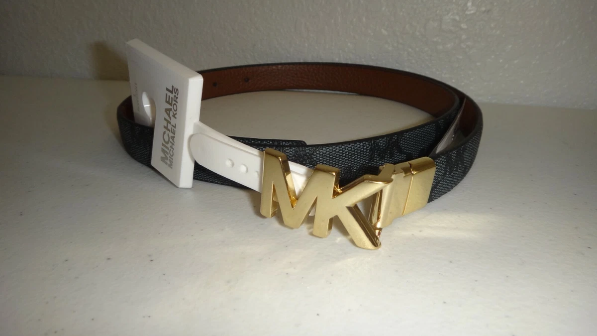 Michael Kors Reversible Black/Brown Belt Silver Mk Logo (L)