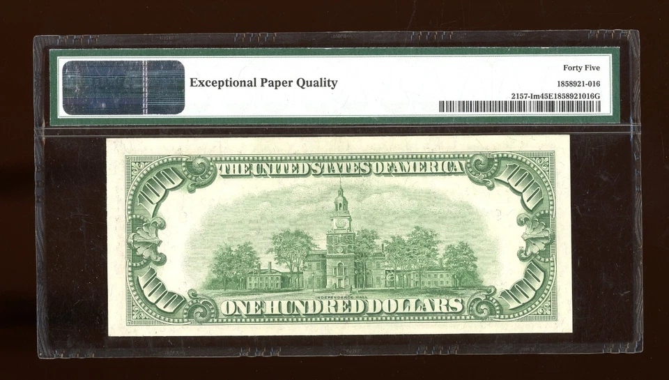 DBR 1950 $100 FRN Minneapolis Mule Fr. 2157-Im PMG 45 EPQ Serial I00490022A - Image 2 of 2