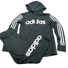 adidas 3-Stripe Long Sleeve Hoodie  Pull On Jogger Track Pants Set Black Boys S