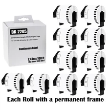 10Rolls 2.4” x 100' Continuous Paper Tape DK-2205 for Brother QL Labels Printer