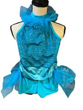 A Wish Come True Dance Costume Teal One-Piece Sequins Tulle Pageant Sz MC