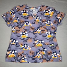 Disney Scrubs Top Womens Large Mickey Mouse Vampire Halloween Bats Spiders Webs