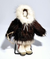 Vintage Alaskan Inuit Eskimo Doll w/ Real Fur, Bone (Caribou) Face, Mink, Beaver