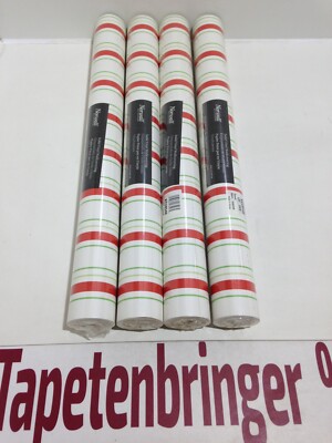 Papiertapete Norwall 4 x KC28548 (4Rollen) Streifenmuster Weiß Rot Grün