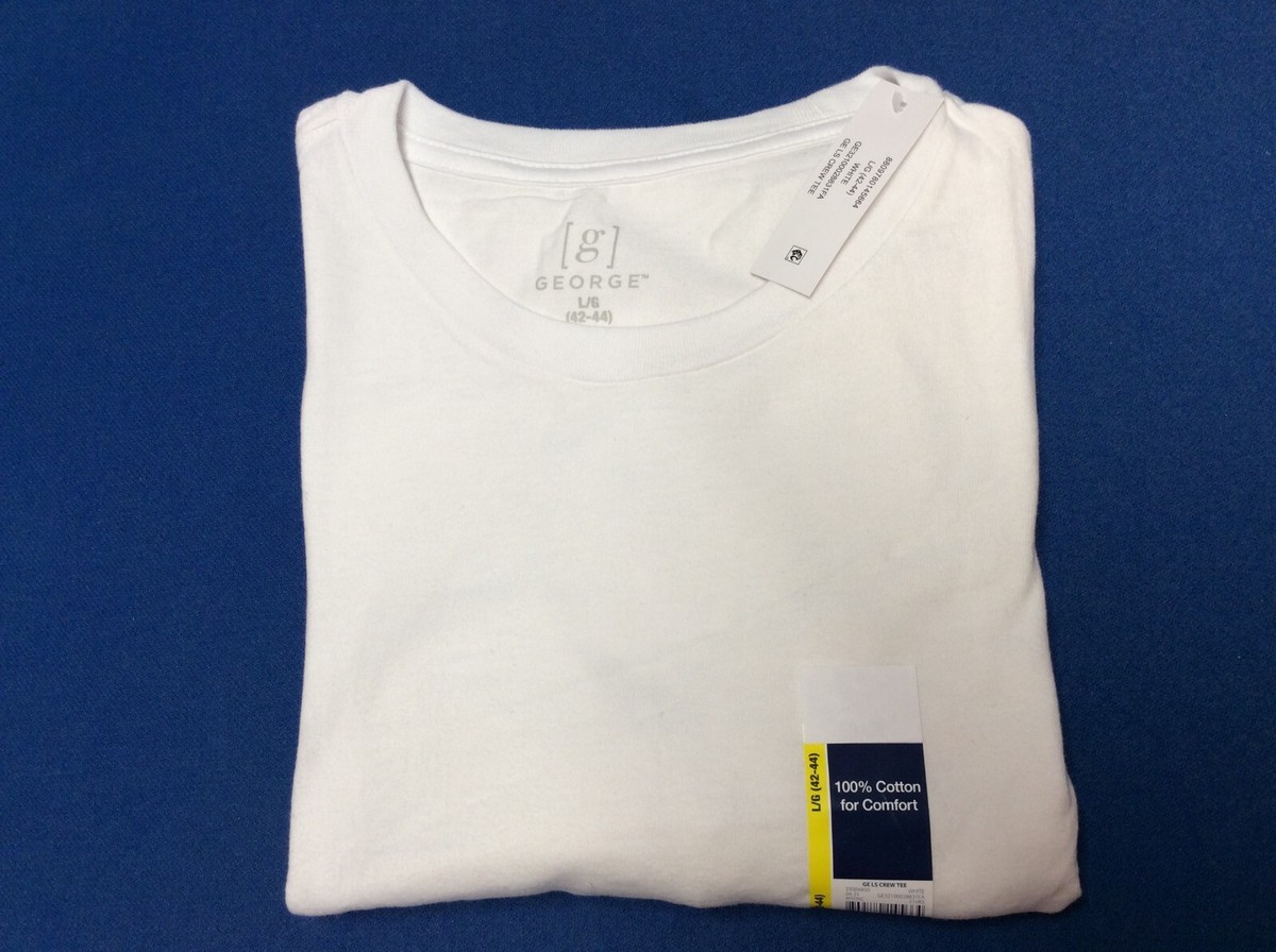 Men's crew T-Shirt, long sleeve (George) 100% cotton, white or blue, ct