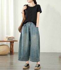 Fashion Womens Pants Wide Leg Denim Trousers Loose Casual Jeans Summer