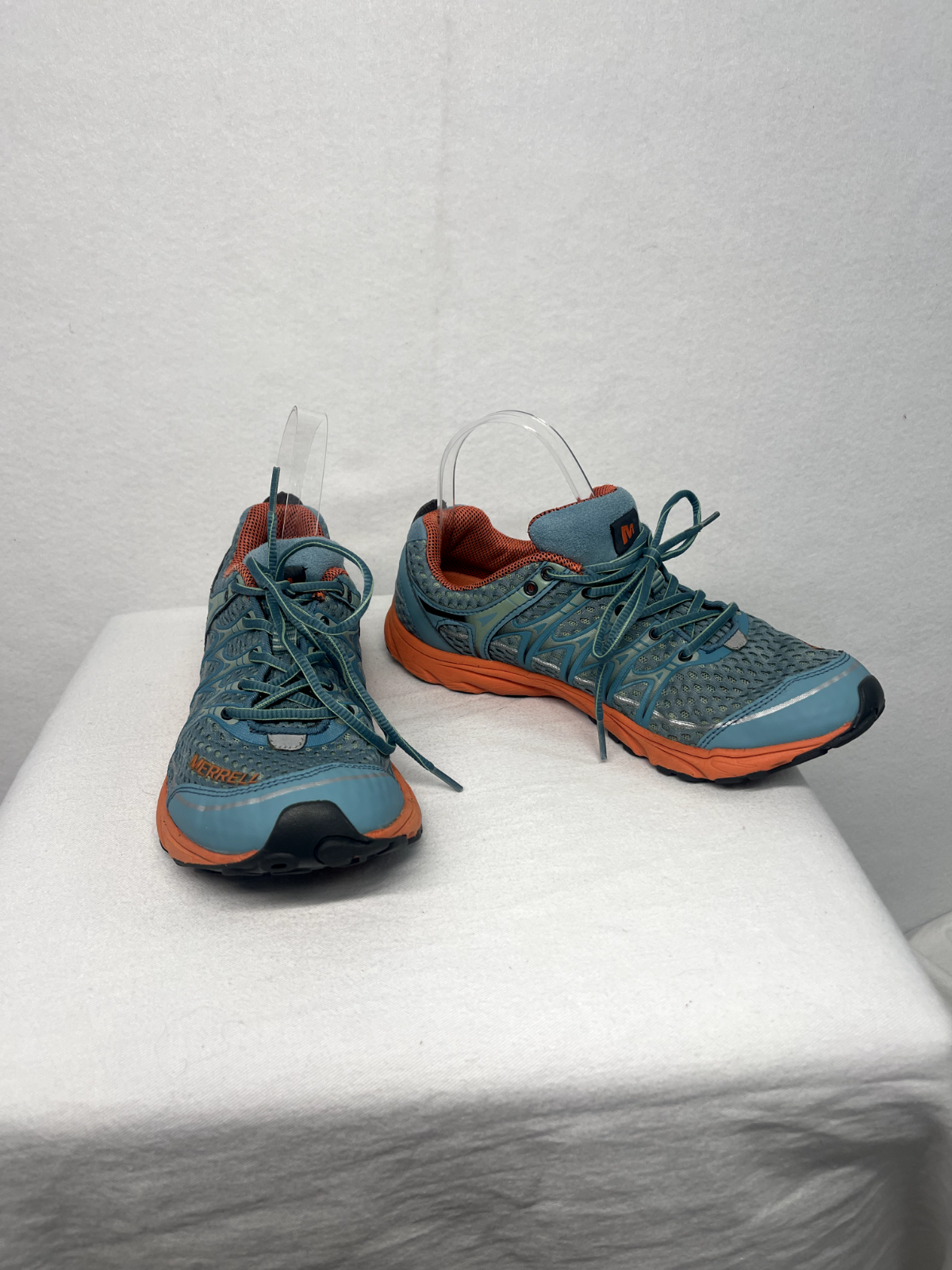 Sneaker da donna blu Merrell taglia 9 Aqua Lychee arancioni scarpe da trail da corsa