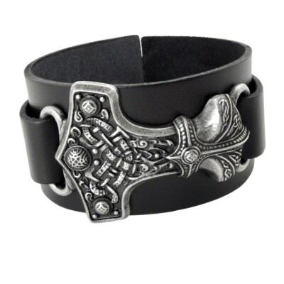 Alchemy Gothic Thunderhammer Bracelet Wristband Black Leather Thor Hammer Viking