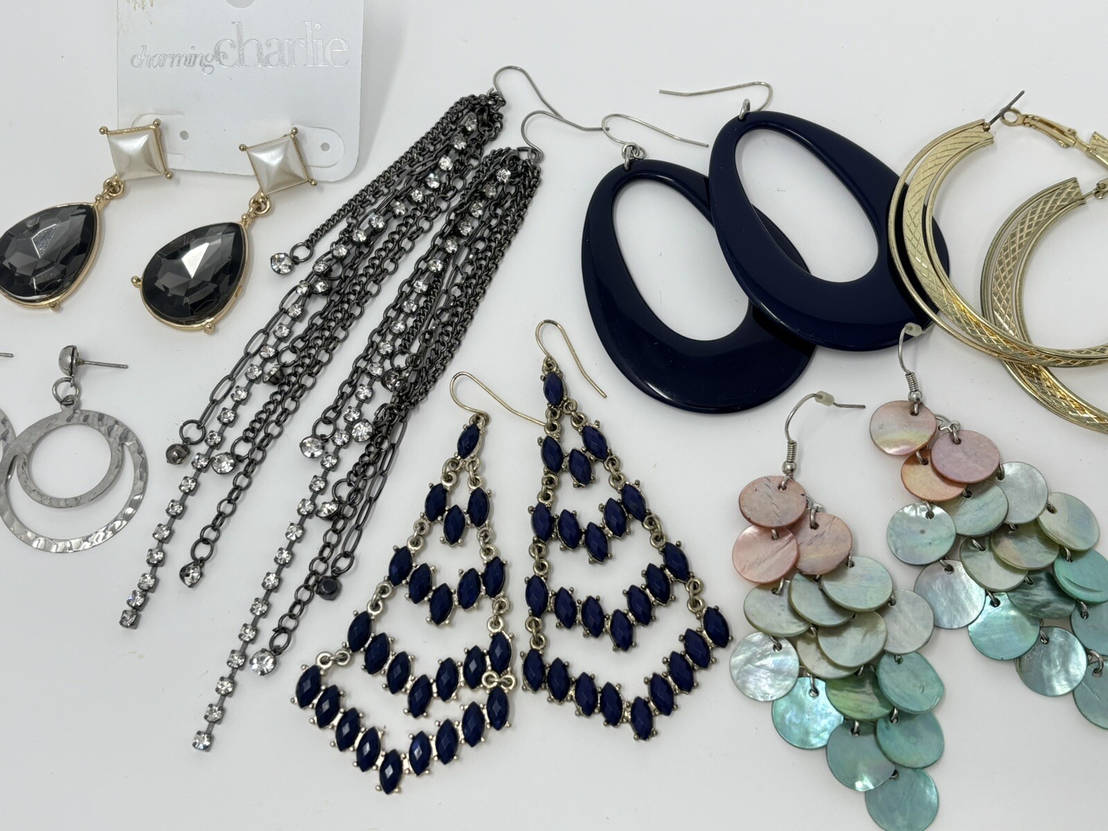 Dangle Statement Earring Lot (7 Pair) Hoop Tassel… - image 1