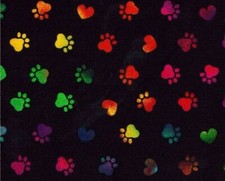 FAT QUARTER PAW PRINTS DOG PUPPY TIE DYE COLORFUL PAWS ON BLACK COTTON FABRIC FQ