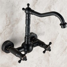 Oil Rubbed Bronze Bathroom Basin Sink Faucet Dual Handles Mixer Tap Wall Mount