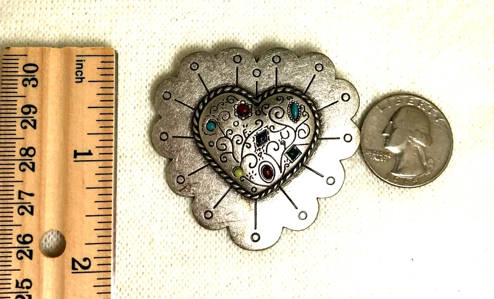 Broche corazón de peltre Coldwater Creek con piedras pequeñas de colores - De colección - 2" Foto 3 de 3