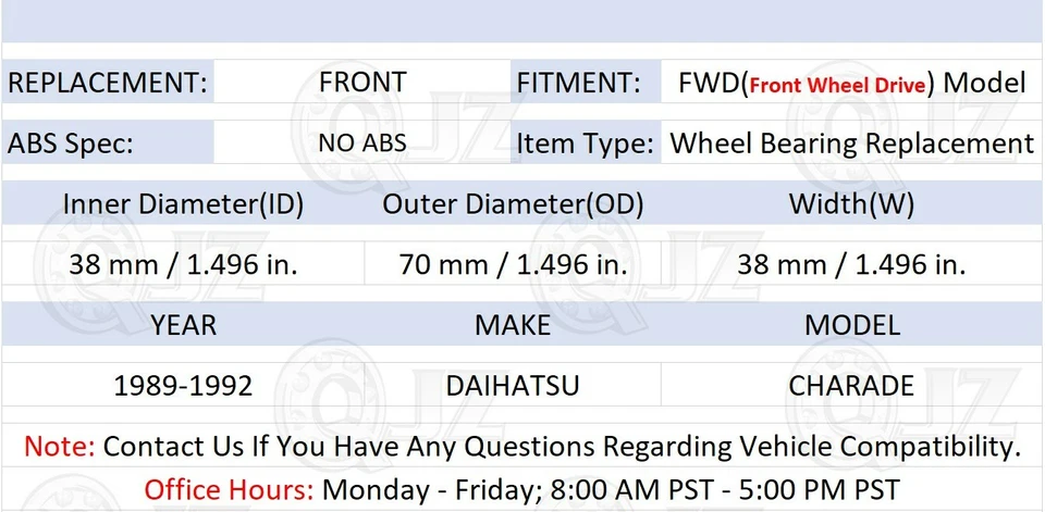 [FRONTAL (cantidad 1)] Repuesto de cojinete de cubo para Daihatsu Charade 1989-1992 modelo tracción delantera Foto 2 de 4