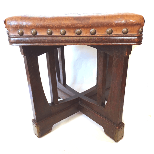 Wiener Jugendstil Hocker, Eiche Stuhl, Secession Oak Stool, Austria, um 1900 - Zdjęcie 2 z 12