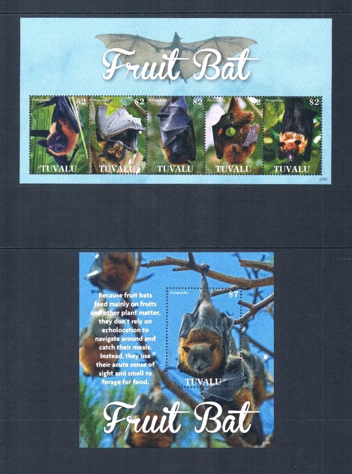 $23.50 Scott Value - 2023 TUVALU Fruit Bats 2 s/s South Pacific CV MNH NH UMM - Image 3 of 4