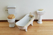 Dollhouse Miniature - Reutter Porzellan Bathroom Set Gold Trim