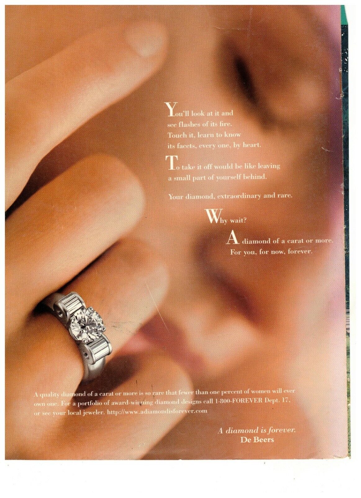 De Beers Diamond is Forever Engagement Ring Vintage 1993 Print Ad