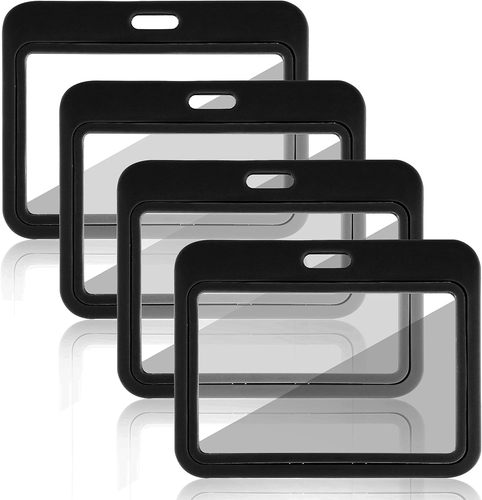 4 Pack Horizontal ID Badge Holder Double-Sided Transparent ID Badge Holders Wate