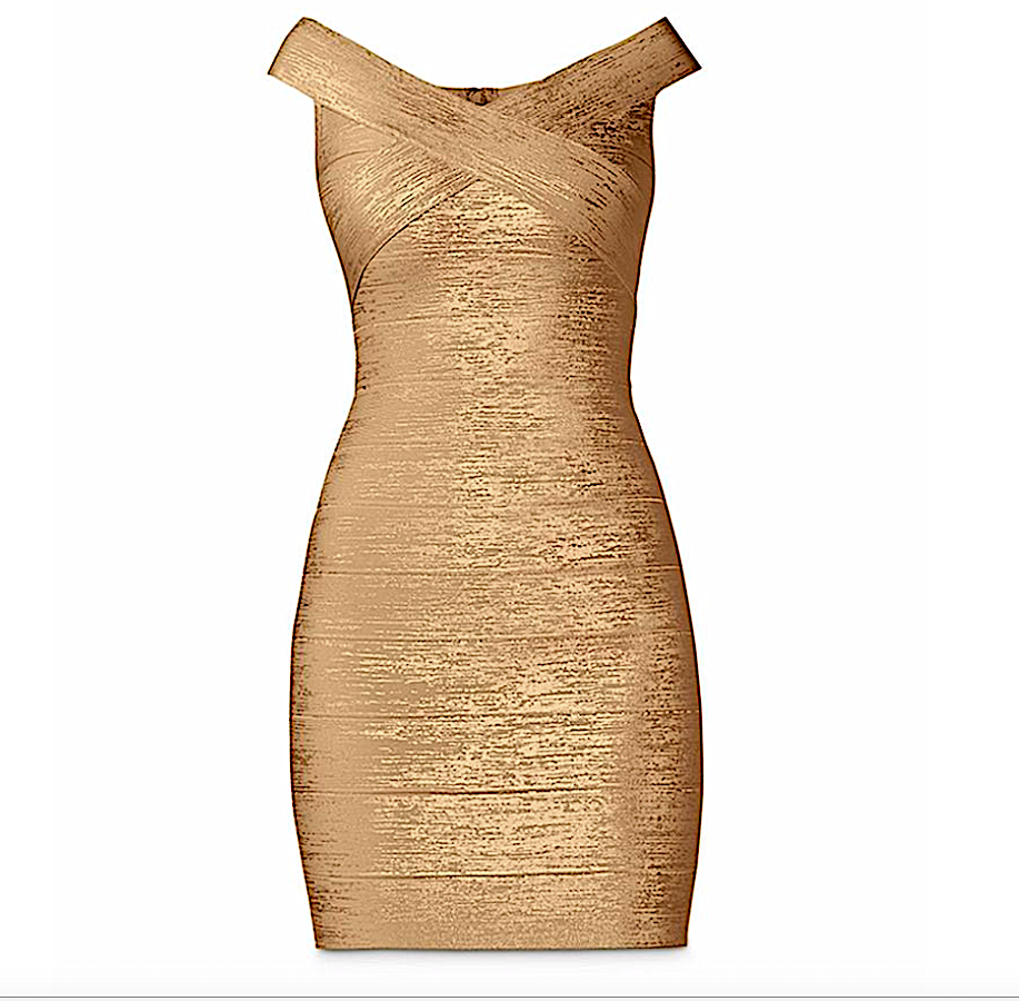 Herv Leger Gold with Tag Foil Knit Bodycon Cocktail Dress | eBay