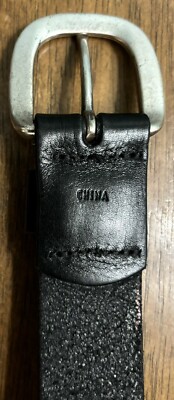FOSSIL Black Leather Belt Sz M 1-5/16”Wide Stainless Hardware Logo