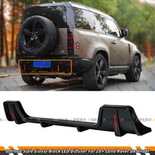For 20-24 Land Rover Defender Offroad Gloss Black Dual Led Rear Bumper Diffuser