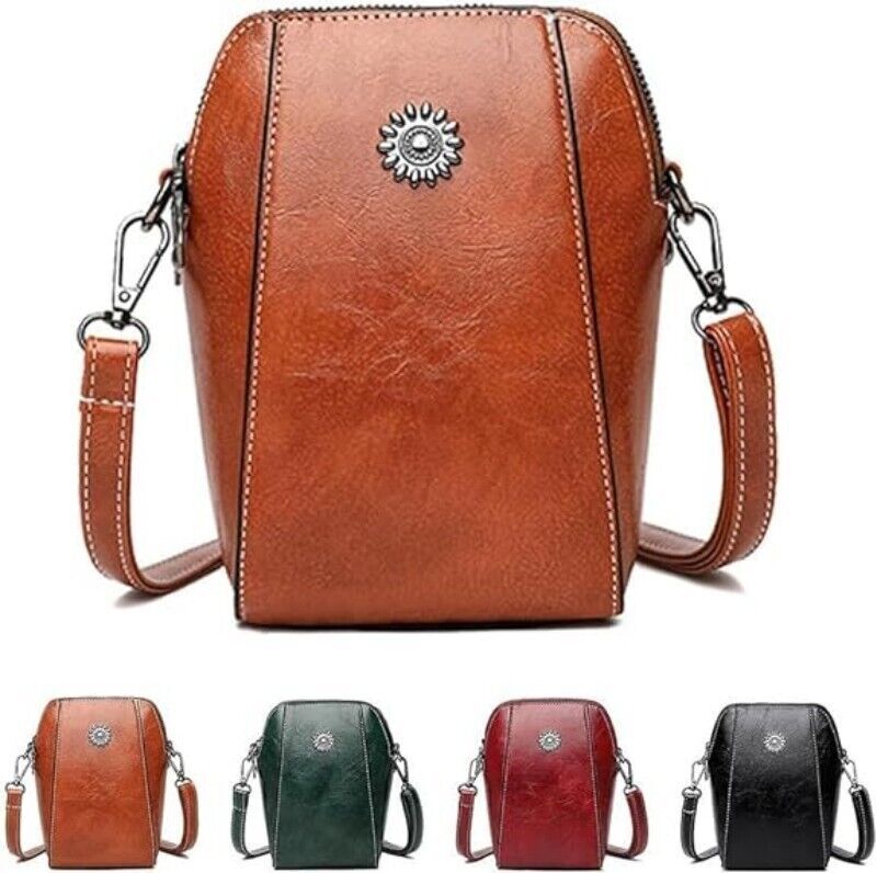 Elmyse Crossbody Bag Leather, Autumn Retro All-Match Vertical Cellphone Bag