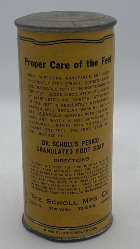 Vtg Dr Scholls Pedico Granulated Foot Soap Cardboard with Tin Lid 1915 Date PROP - Picture 3 of 4