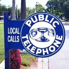 Public Telephone Flange Sign / Phone Signs Edison Vintage Garage Man Cave Decor