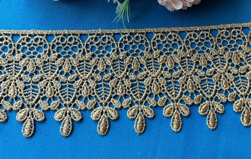 Metallic Venise Lace, 3+1/8 inch gold color price per yard - Image 2 of 3